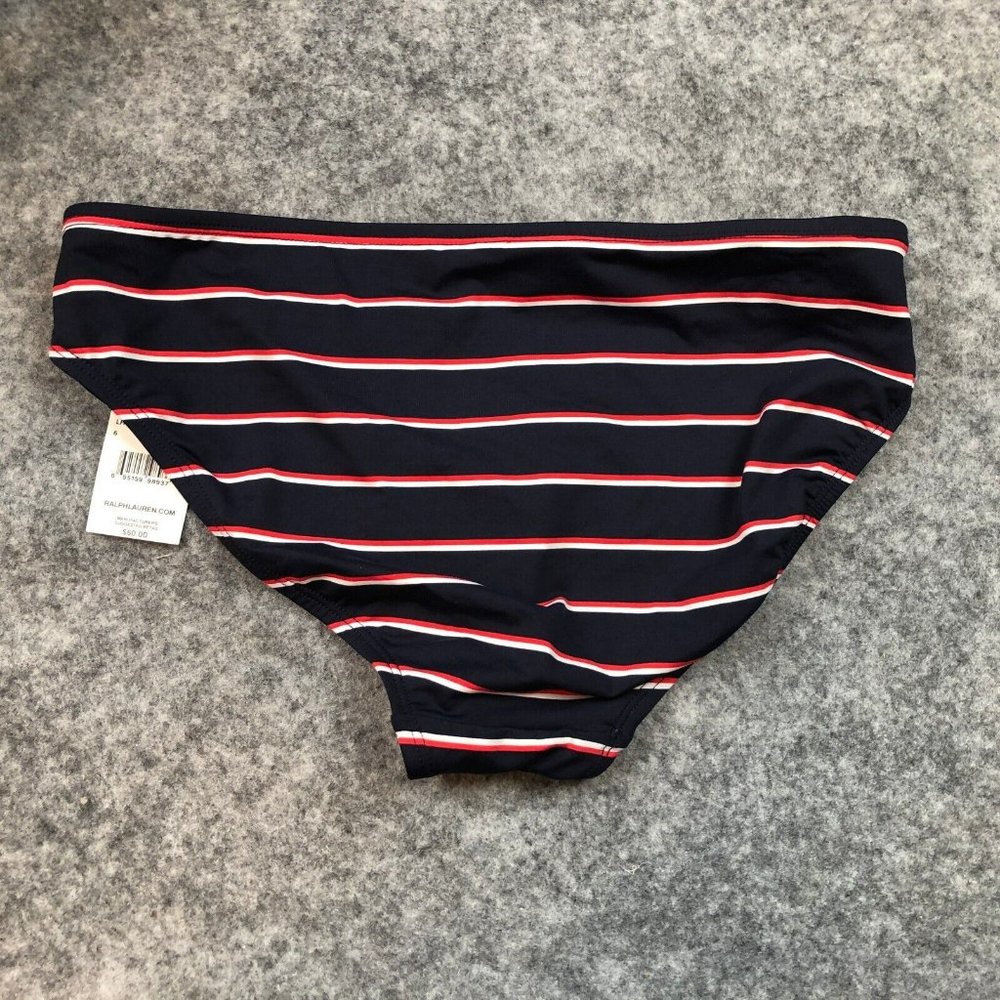 Lauren Ralph Lauren Bikini Bottom 6 Logo Hardware Hipster Patriotic Stripe Blue - Picture 9 of 10